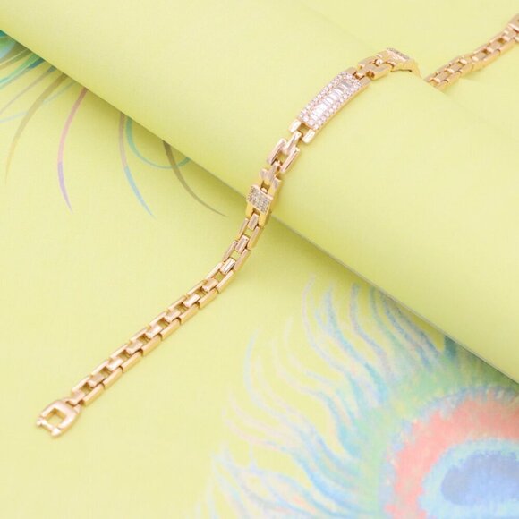 "Elegant Baguette-Cut Stone Rose Gold Bracelet in Chunky Chain, XPBL0906 - Picture 2 of 12